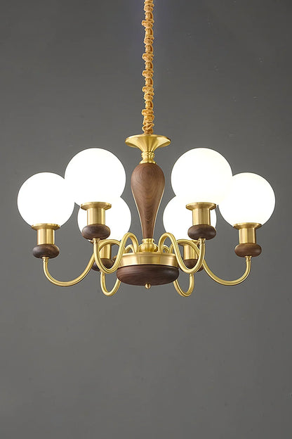 Vintage Globe Walnut Brass Chandelier - view 7 | everlamps