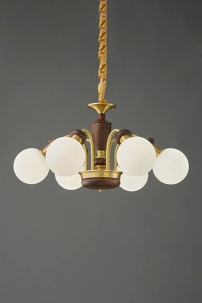 Vintage Globe Walnut Chandelier - view 11 | everlamps