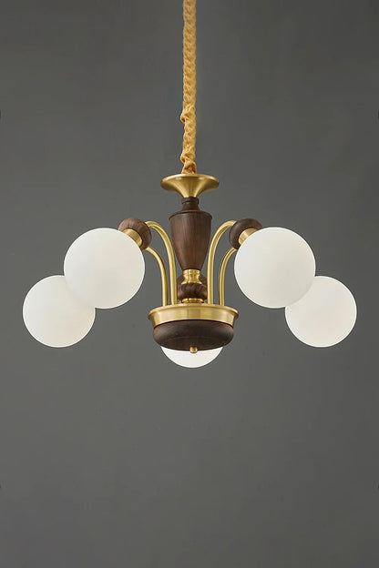 Vintage Globe Walnut Chandelier - view 10 | everlamps
