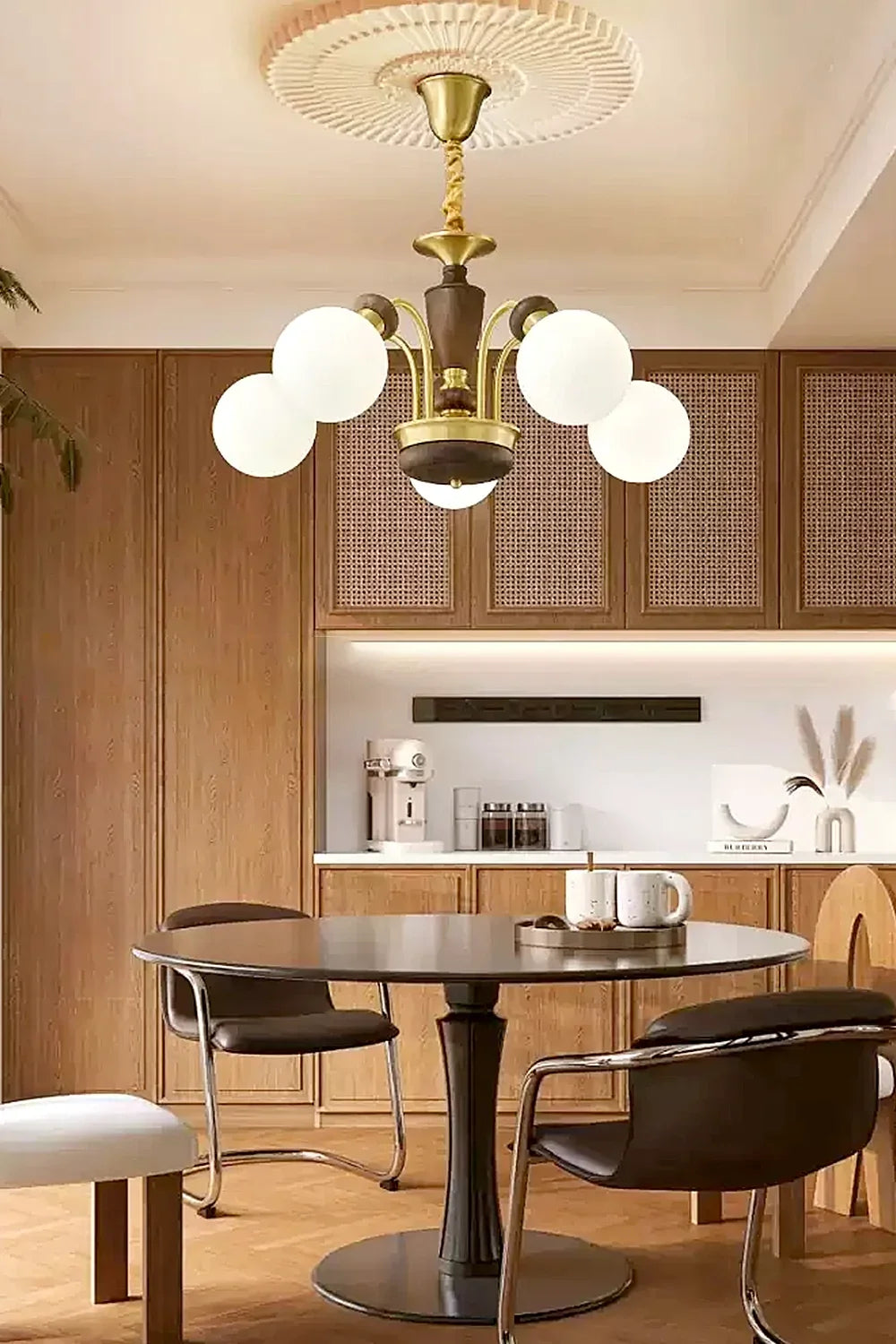 Vintage Globe Walnut Chandelier - view 7 | everlamps
