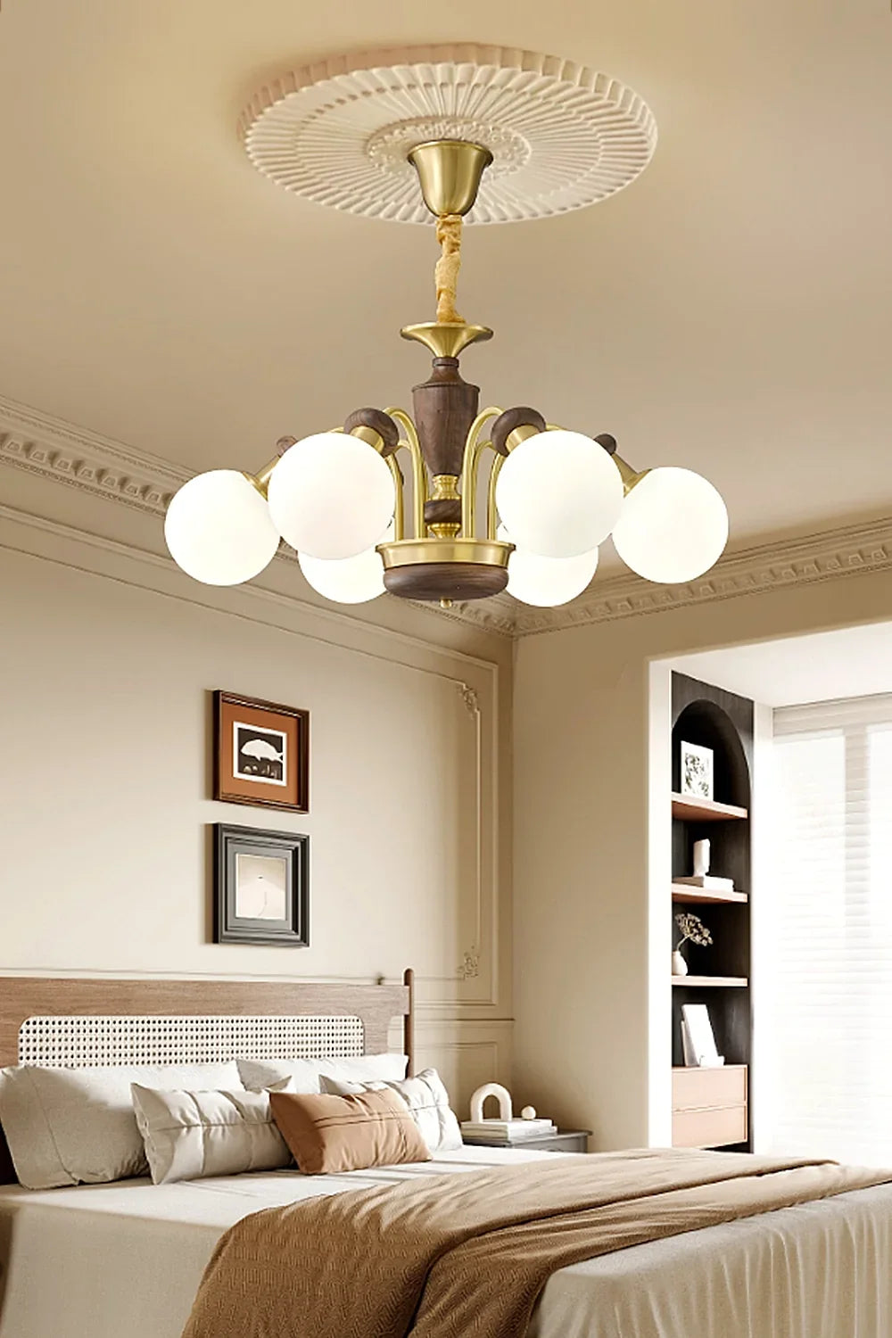 Vintage Globe Walnut Chandelier - view 6 | everlamps