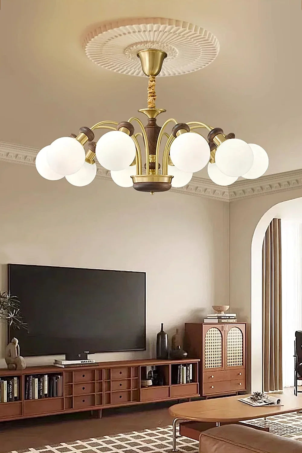 Vintage Globe Walnut Chandelier - view 5 | everlamps