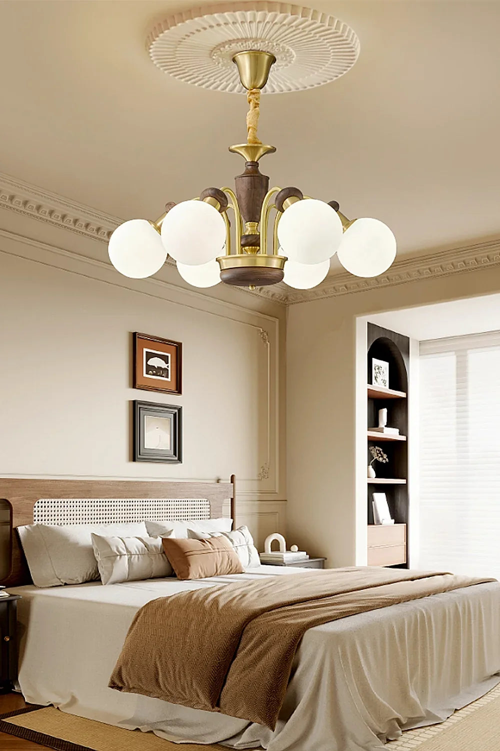 Vintage Globe Walnut Chandelier - view 2 | everlamps