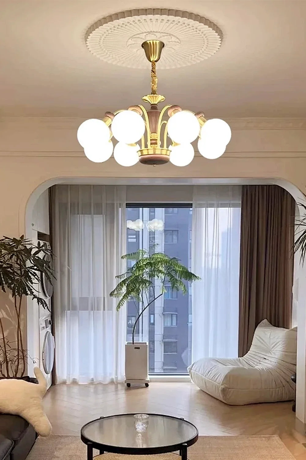 Vintage Globe Walnut Chandelier - view 9 | everlamps