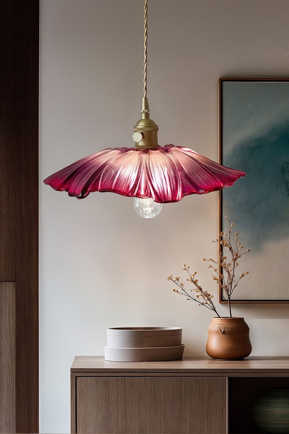 Vintage Lotus Blossom Glass Pendant Light - view 6 | everlamps