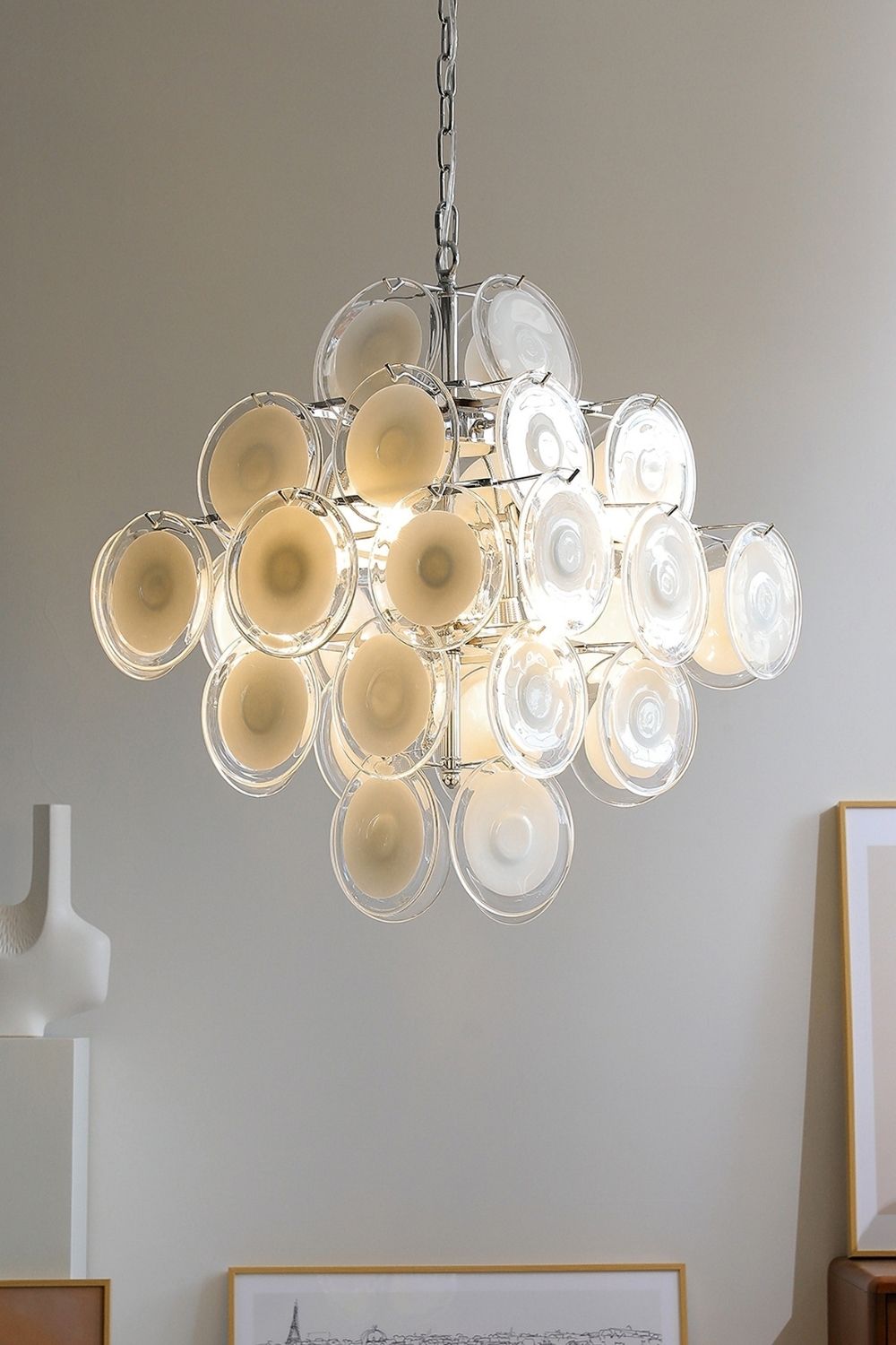 Vintage Art White Disk Glass Chandelier - view 10 | everlamps