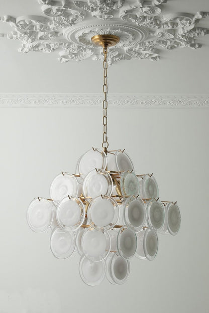 Vintage Art White Disk Glass Chandelier - view 9 | everlamps