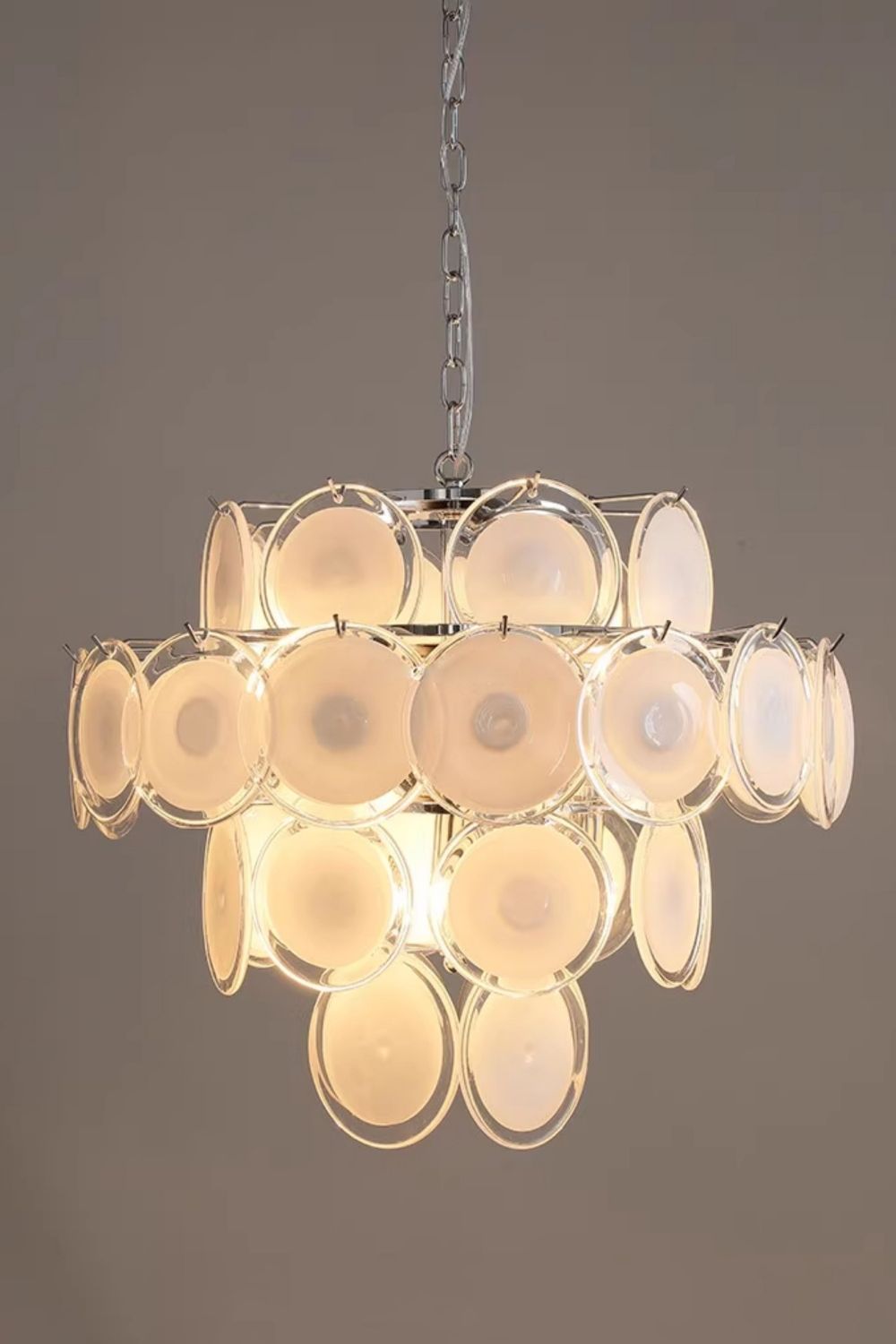 Vintage Art White Disk Glass Chandelier - view 39 | everlamps