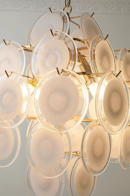 Vintage Art White Disk Glass Chandelier