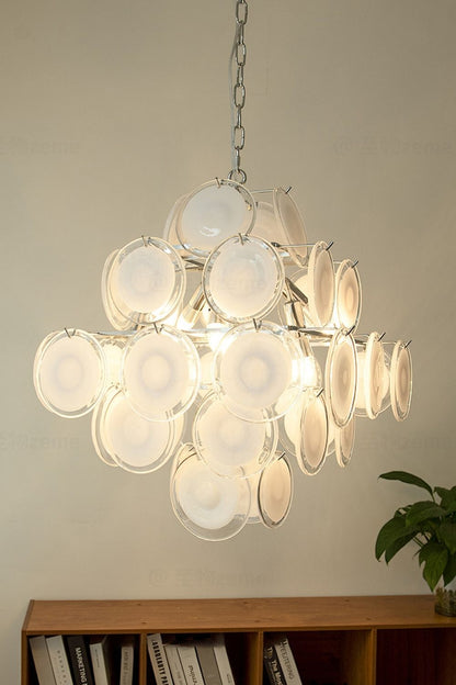 Vintage Art White Disk Glass Chandelier - view 23 | everlamps