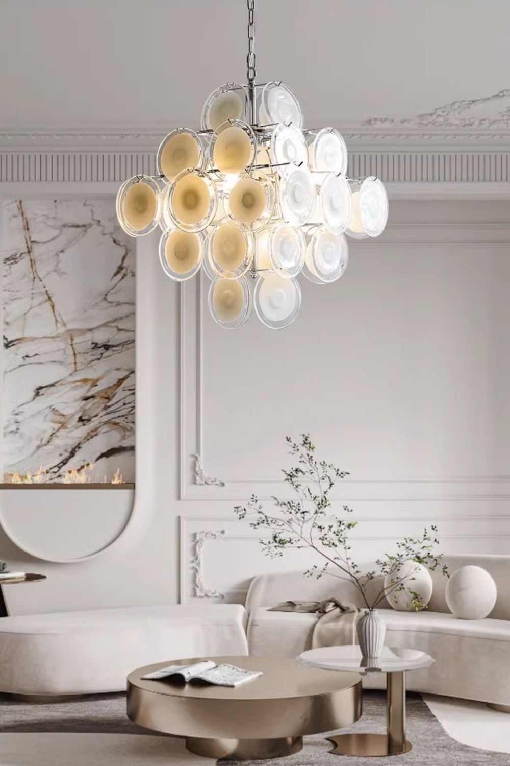 Vintage Art White Disk Glass Chandelier - view 6 | everlamps