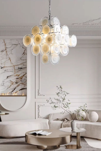 Vintage Art White Disk Glass Chandelier - view 6 | everlamps