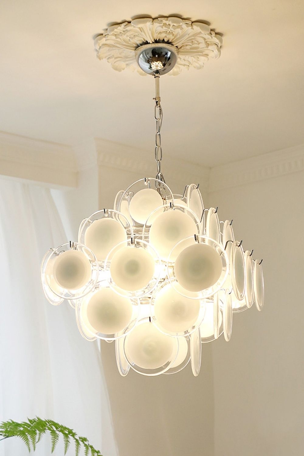 Vintage Art White Disk Glass Chandelier - view 32 | everlamps
