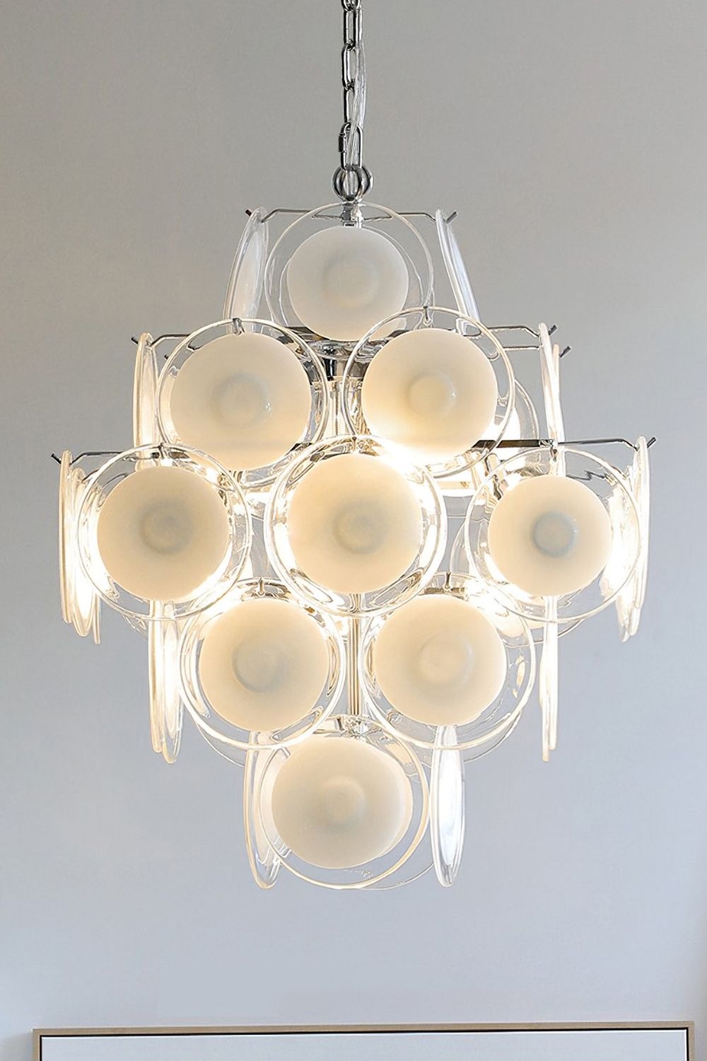 Vintage Art White Disk Glass Chandelier - view 34 | everlamps