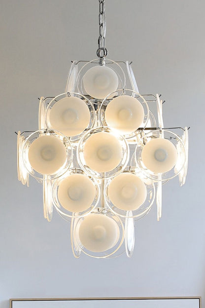 Vintage Art White Disk Glass Chandelier - view 34 | everlamps