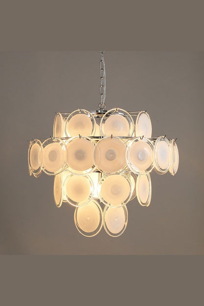 Vintage Art White Disk Glass Chandelier - view 40 | everlamps
