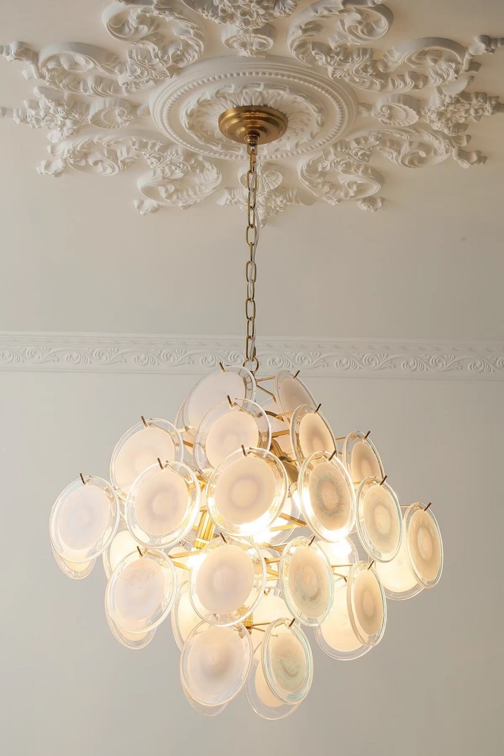 Vintage Art White Disk Glass Chandelier - view 28 | everlamps
