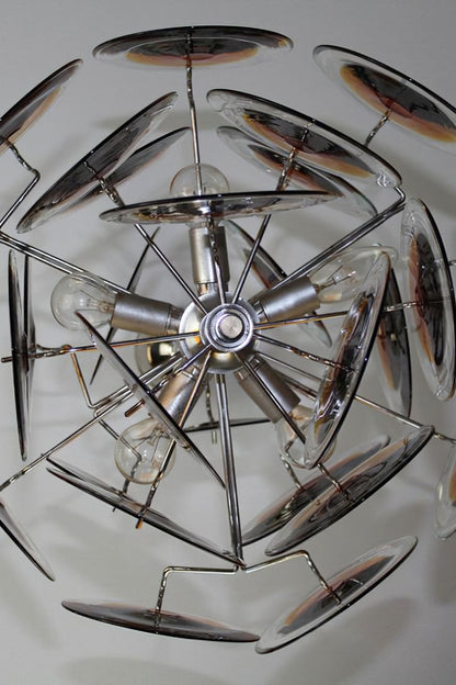 Vintage Art White Disk Glass Chandelier