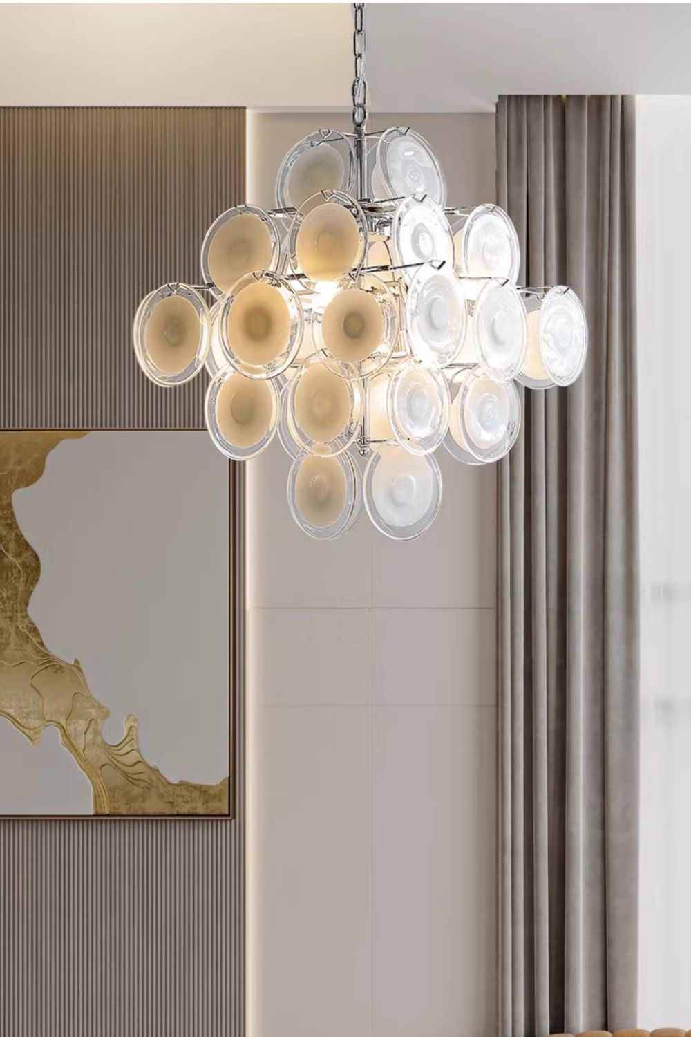 Vintage Art White Disk Glass Chandelier - view 21 | everlamps
