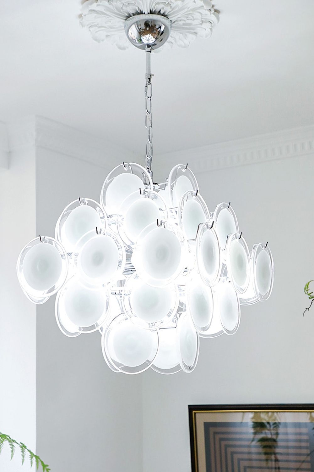 Vintage Art White Disk Glass Chandelier - view 30 | everlamps