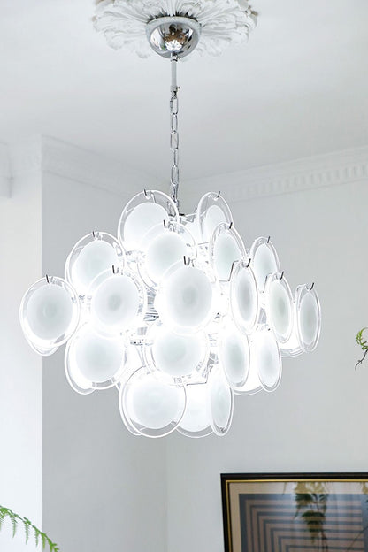 Vintage Art White Disk Glass Chandelier - view 30 | everlamps