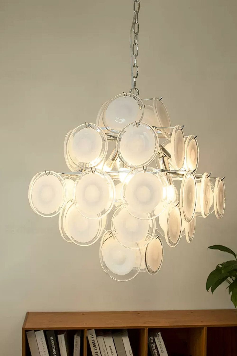Vintage Art White Disk Glass Chandelier - view 5 | everlamps