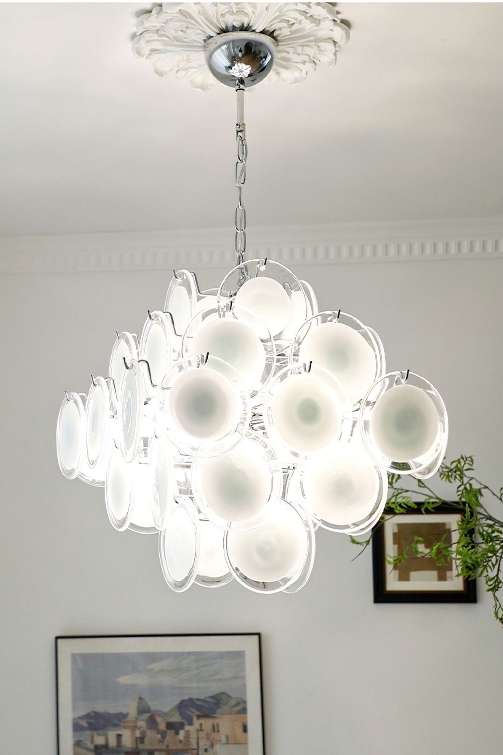 Vintage Art White Disk Glass Chandelier - view 7 | everlamps