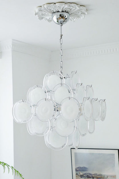 Vintage Art White Disk Glass Chandelier - view 33 | everlamps