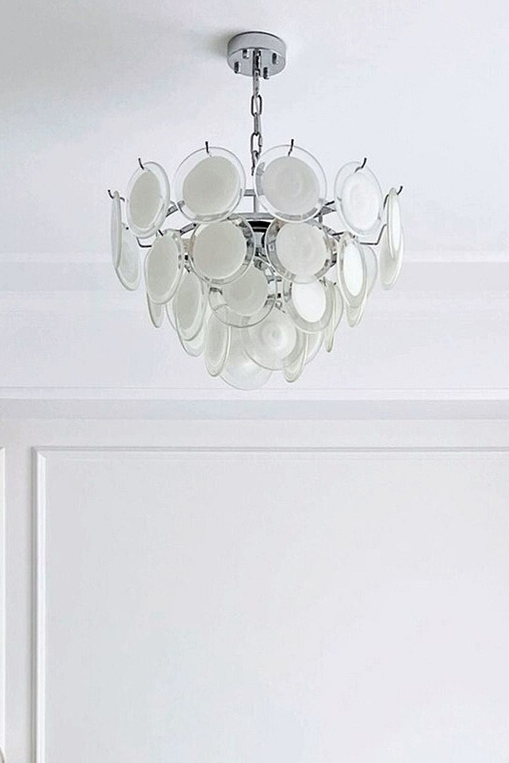 Vintage Art White Disk Glass Chandelier