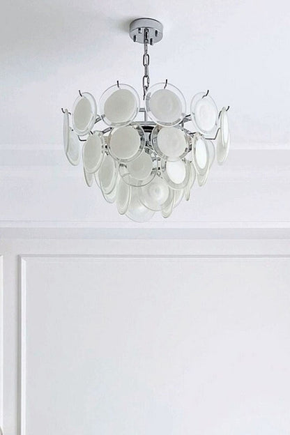 Vintage Art White Disk Glass Chandelier