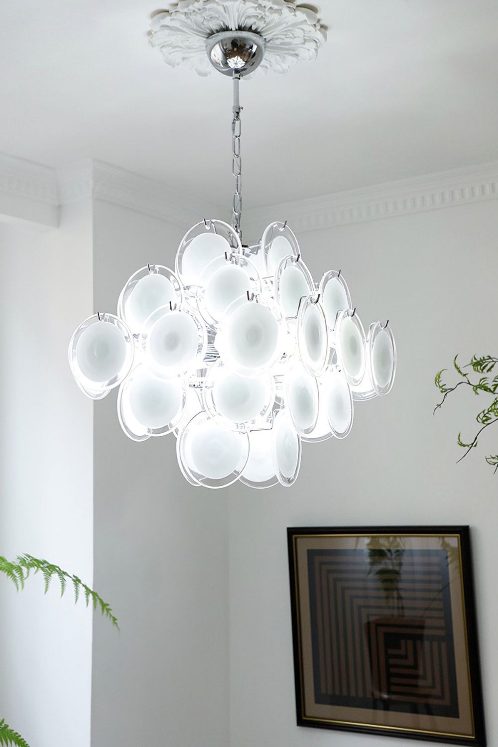Vintage Art White Disk Glass Chandelier - view 20 | everlamps