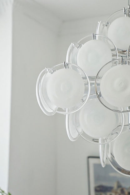Vintage Art White Disk Glass Chandelier