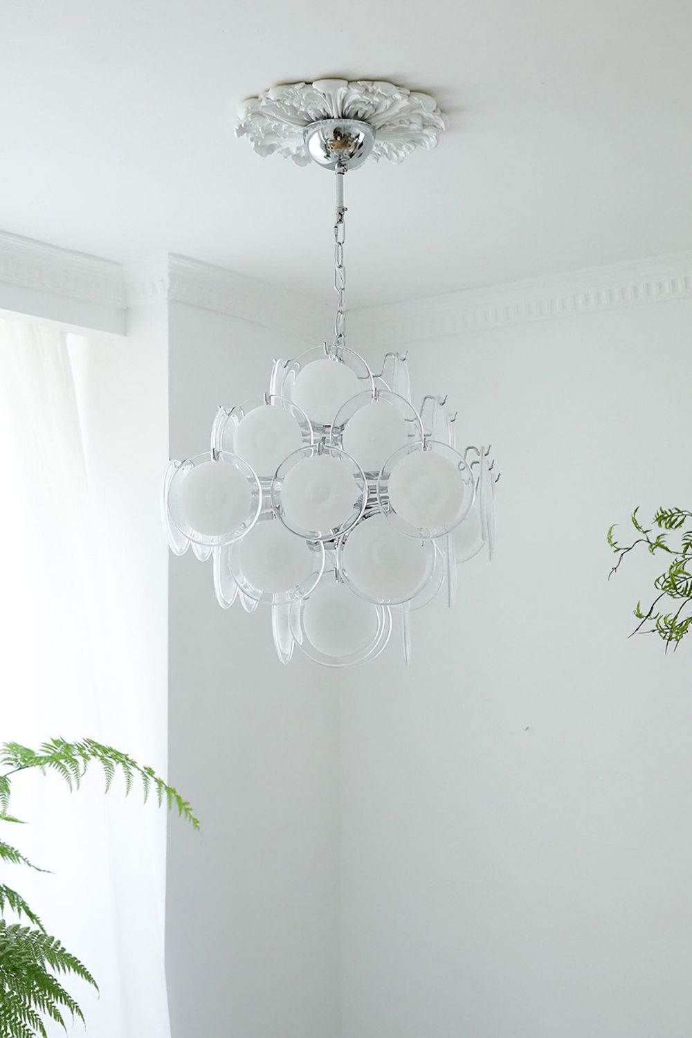 Vintage Art White Disk Glass Chandelier - view 15 | everlamps