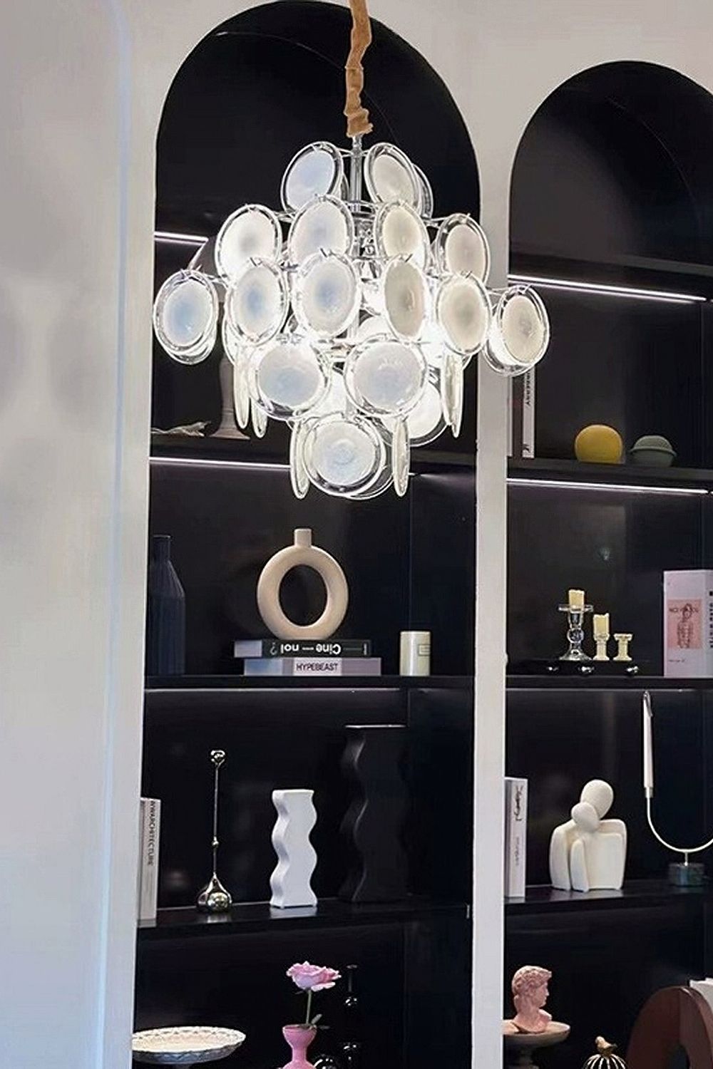 Vintage Art White Disk Glass Chandelier - view 25 | everlamps