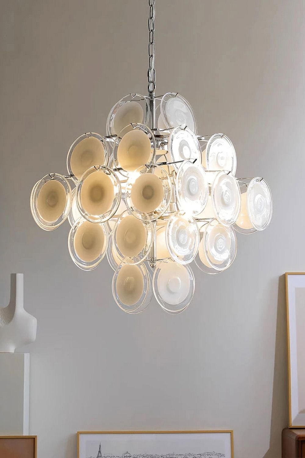 Vintage Art White Disk Glass Chandelier - view 14 | everlamps