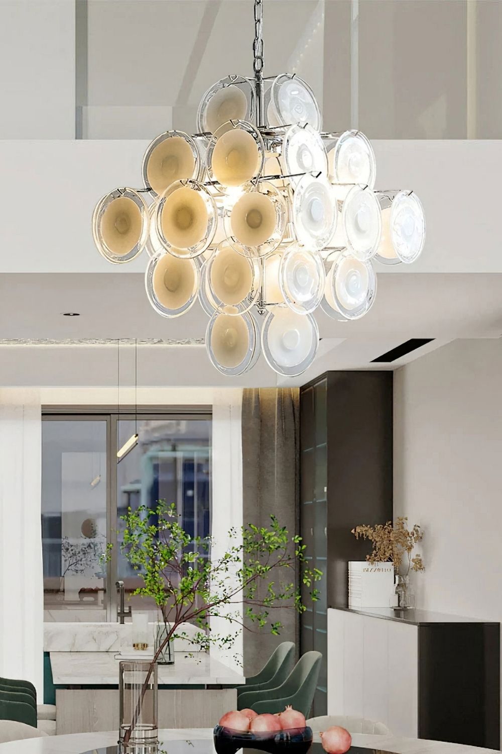 Vintage Art White Disk Glass Chandelier - view 12 | everlamps