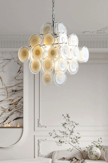 Vintage Art White Disk Glass Chandelier - view 11 | everlamps