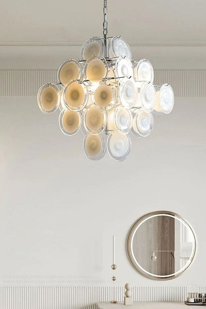 Vintage Art White Disk Glass Chandelier - view 13 | everlamps