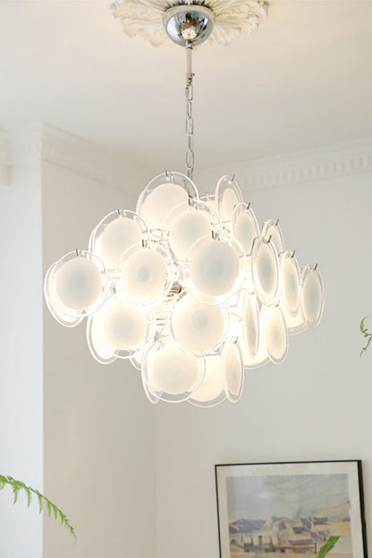 Vintage Art White Disk Glass Chandelier - view 3 | everlamps
