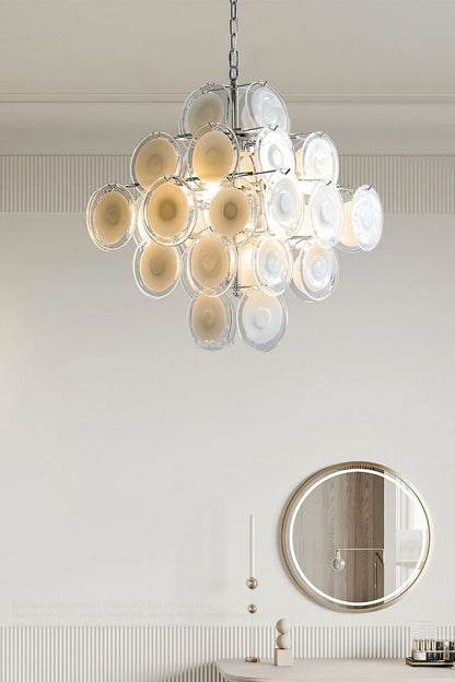 Vintage Art White Disk Glass Chandelier - view 2 | everlamps