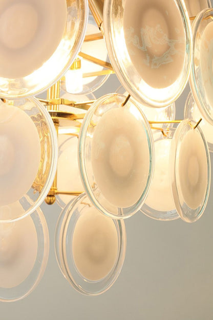 Vintage Art White Disk Glass Chandelier