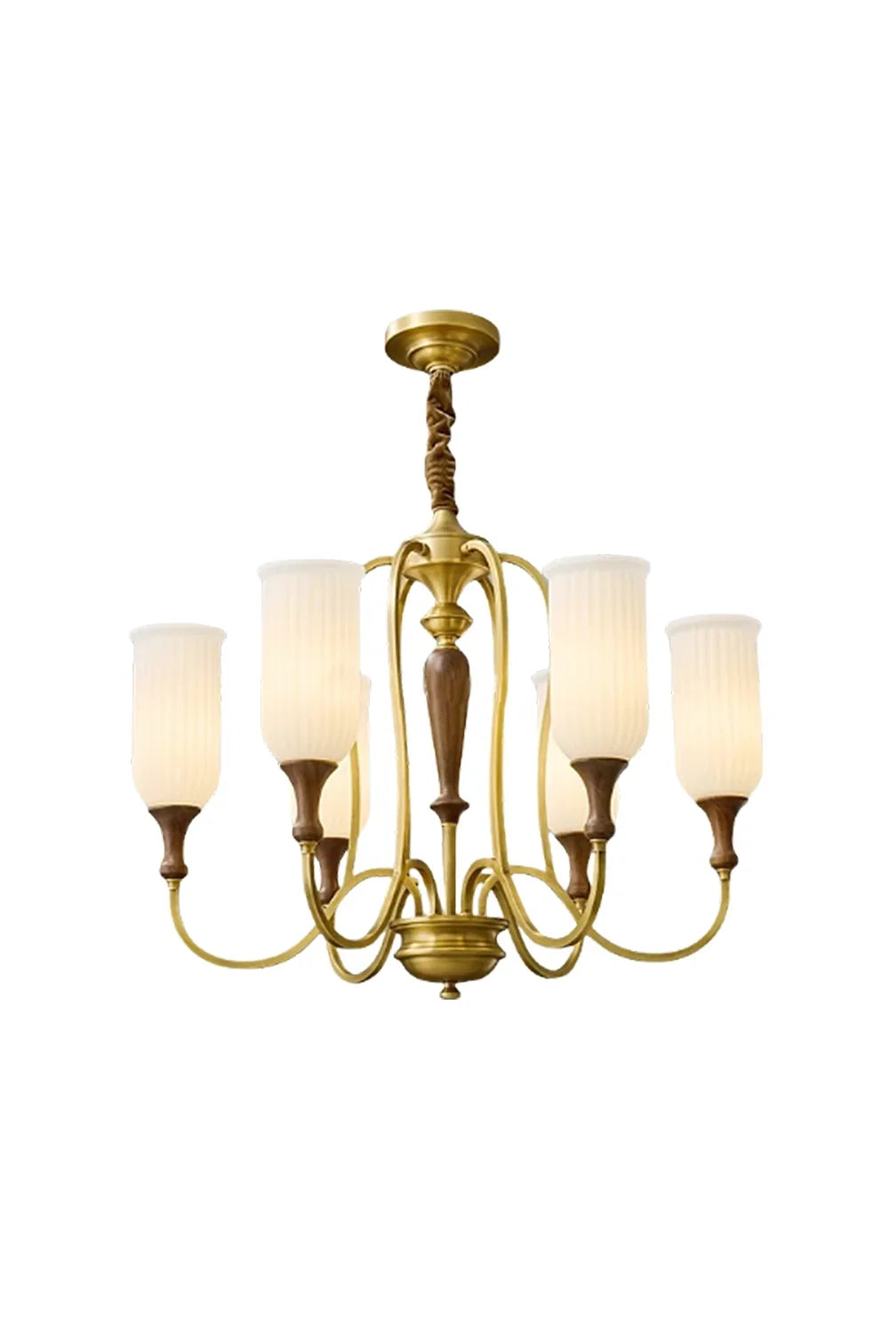 Vintage Walnut Brass Glass Chandelier | everlamps