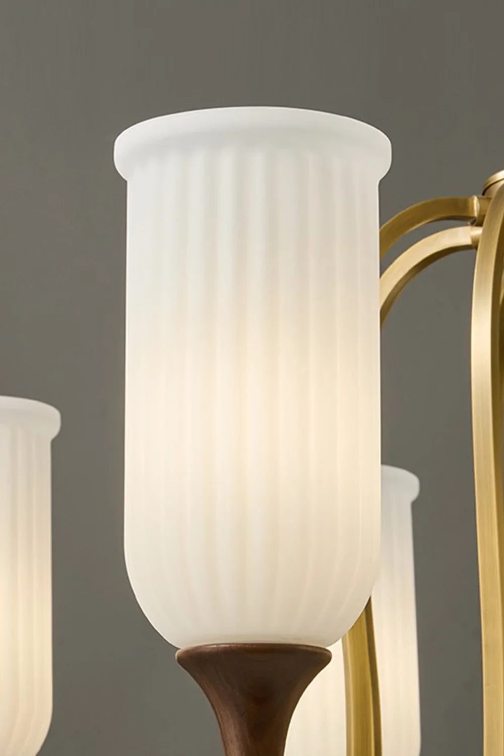 Vintage Walnut Brass Glass Chandelier - view 10 | everlamps