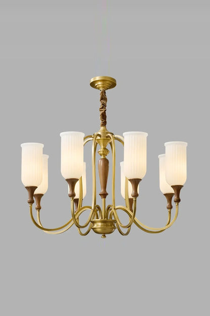 Vintage Walnut Brass Glass Chandelier - view 8 | everlamps