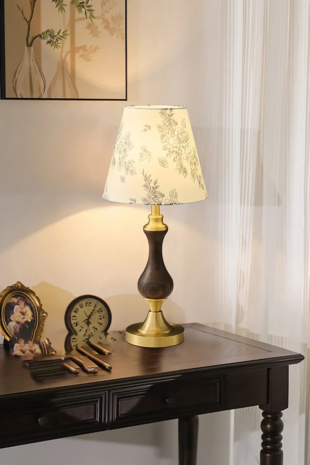 Vintage Walnut Brass Table Lamp - view 4 | everlamps