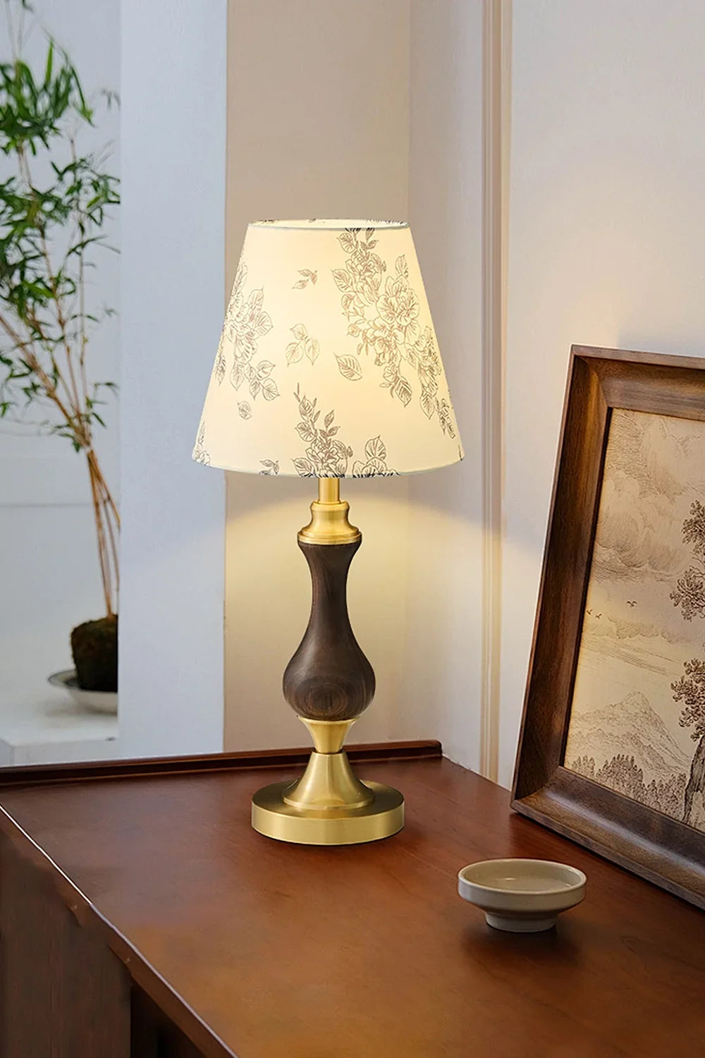 Vintage Walnut Brass Table Lamp - view 2 | everlamps
