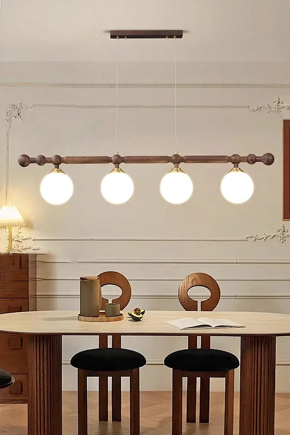 Vintage Walnut Dinging room Chandelier - view 4 | everlamps