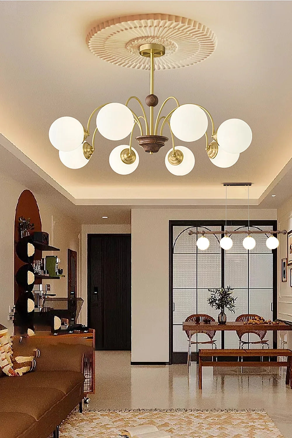 Vintage Walnut Wood Chandelier - view 13 | everlamps