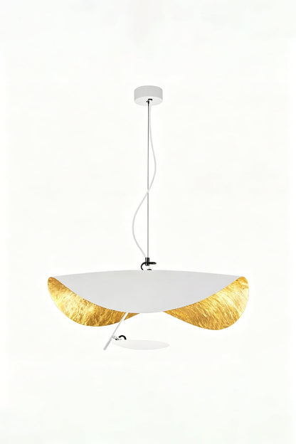 Voluta Horizon Metal Pendant Light | Metal | Straight-on view of the fully lit white and gold wave pendant light | Isolated shot | vexa lamps