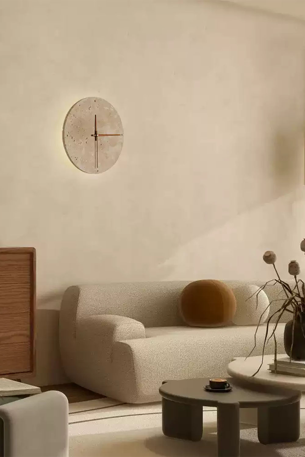 Wabi-Sabi Round Alarm Clock Wall Lamp - view 5 | everlamps